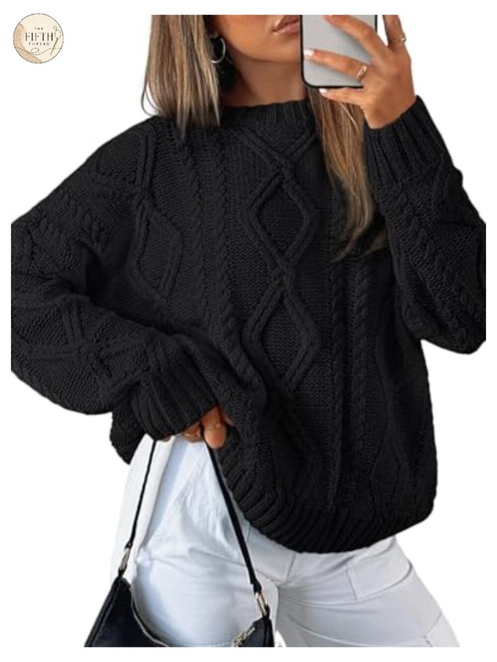 Oversized Cable Knit Crew Neck Pullover Sweater Cotton Blend Fall